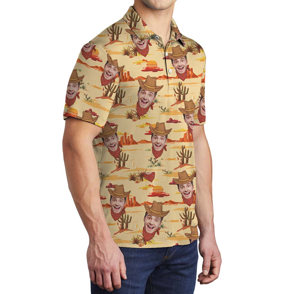 Custom Face Western Cowboy Hawaiian Polo Men