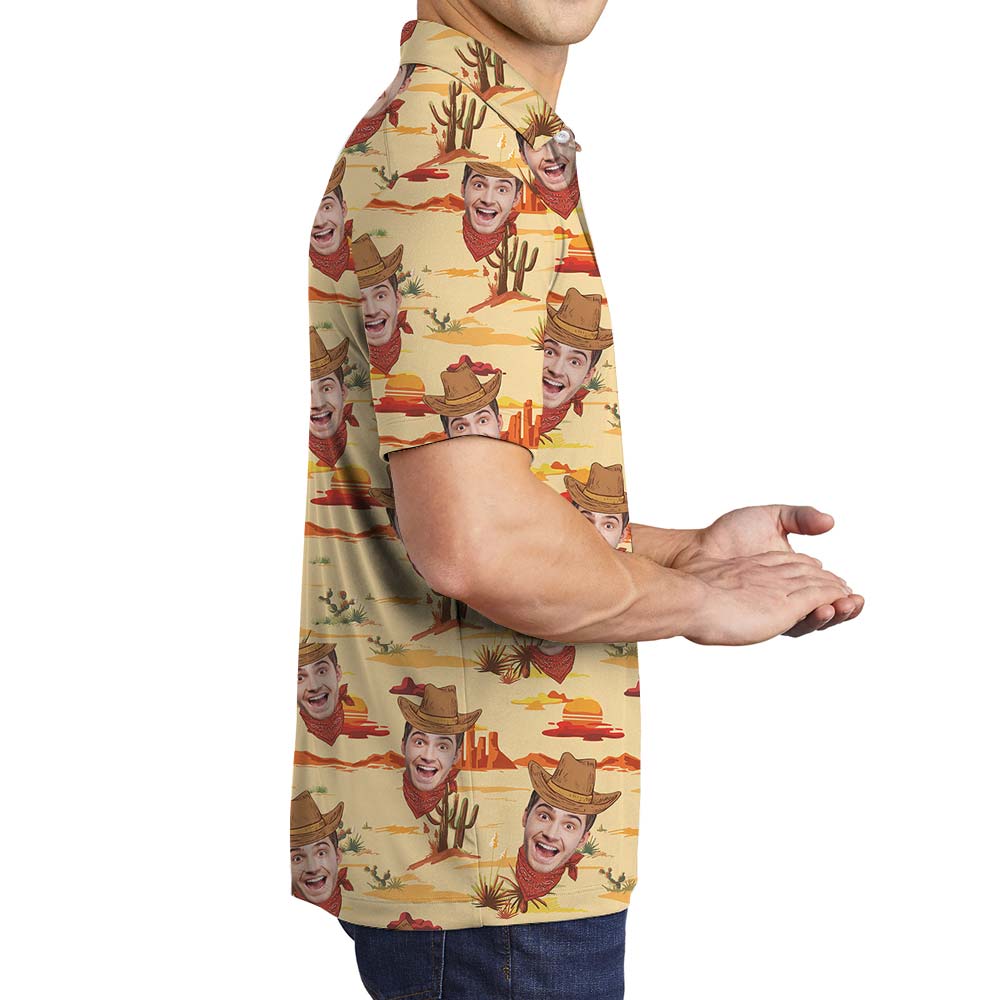 Custom Face Western Cowboy Hawaiian Polo Men