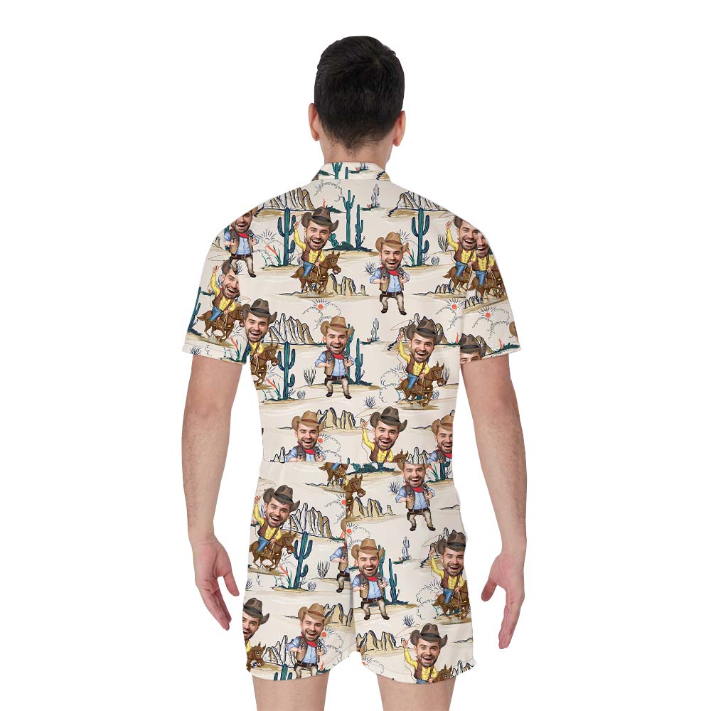 Cowboy Custom Face Hawaiian Romper Men