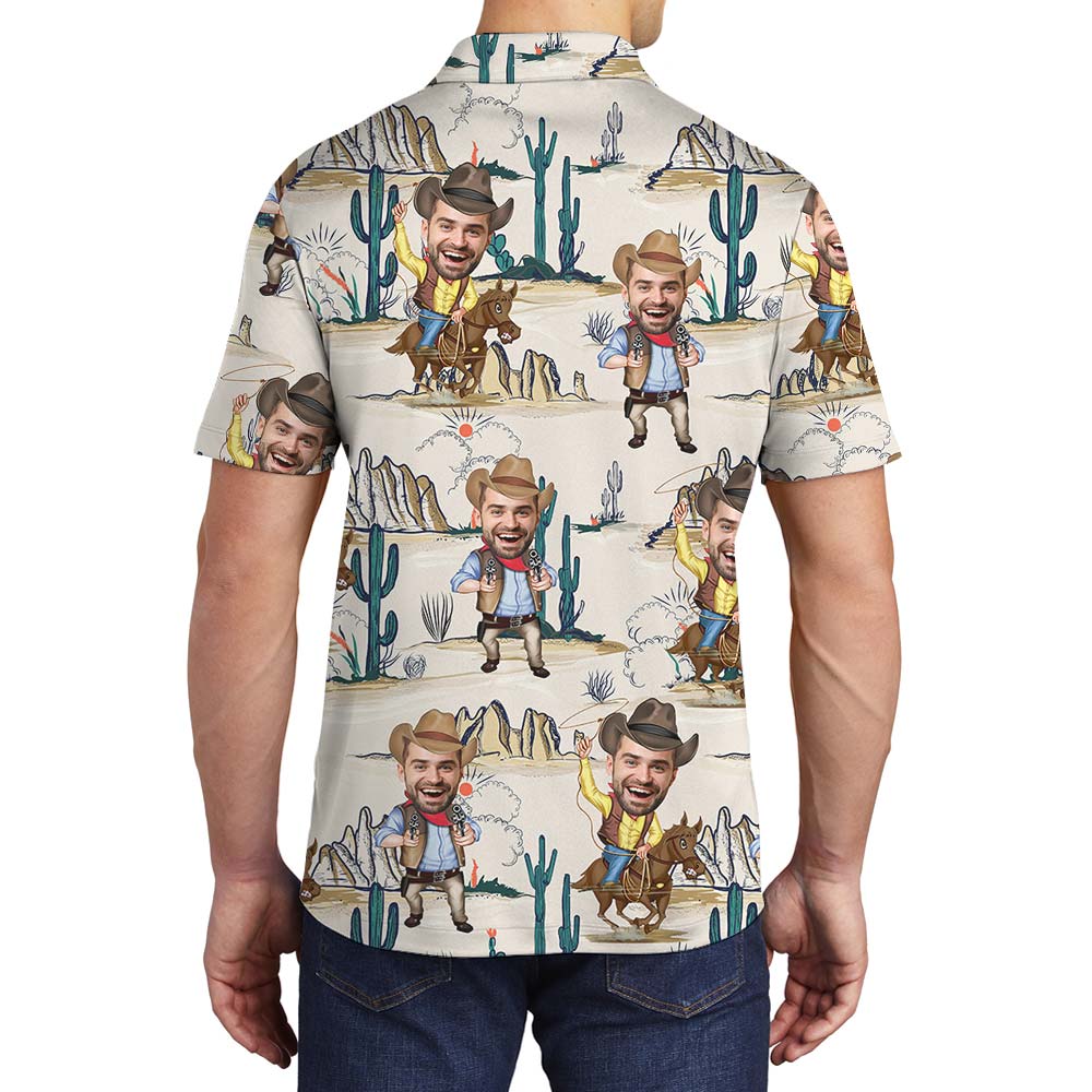 Custom Face Cowboy Hawaiian Polo Men
