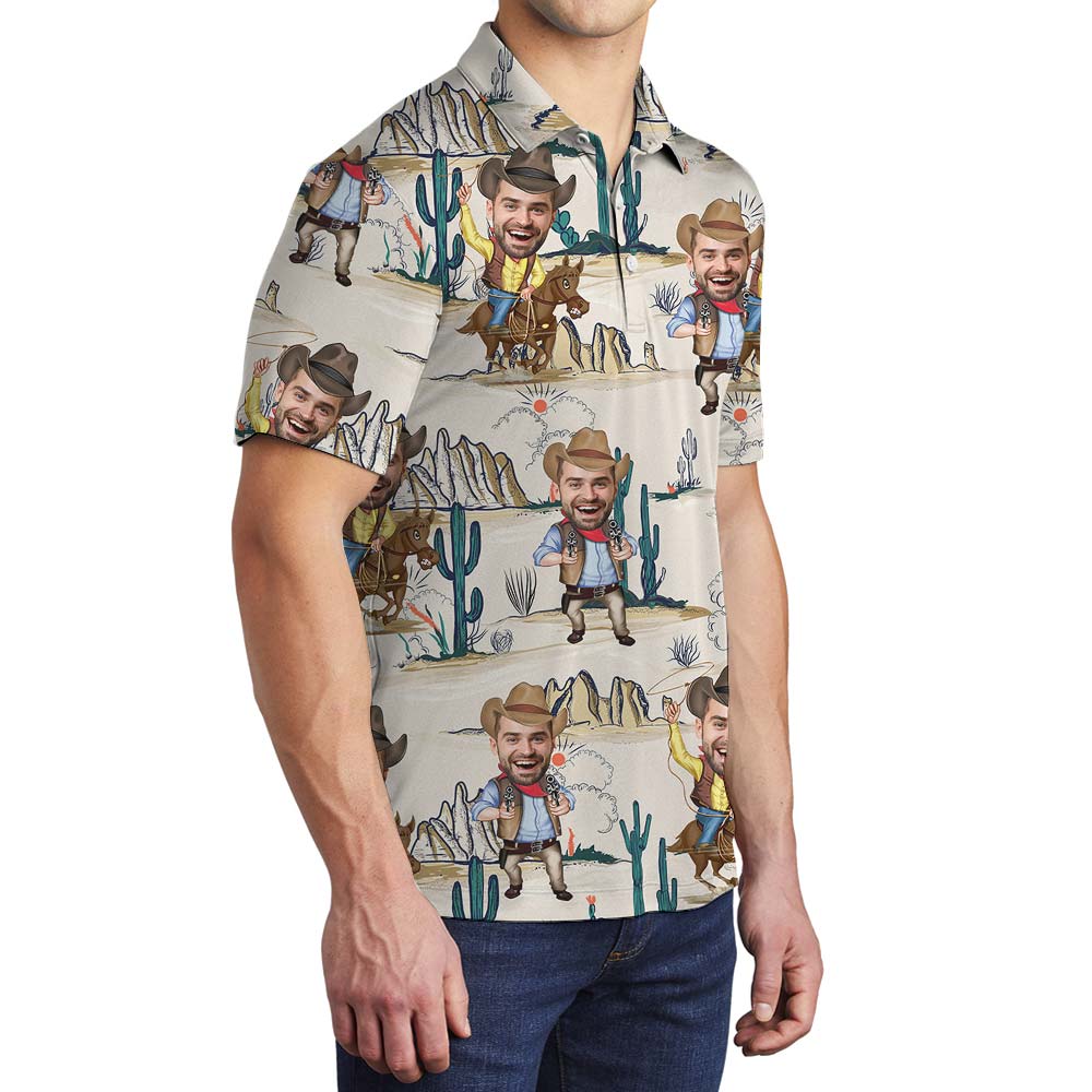 Custom Face Cowboy Hawaiian Polo Men