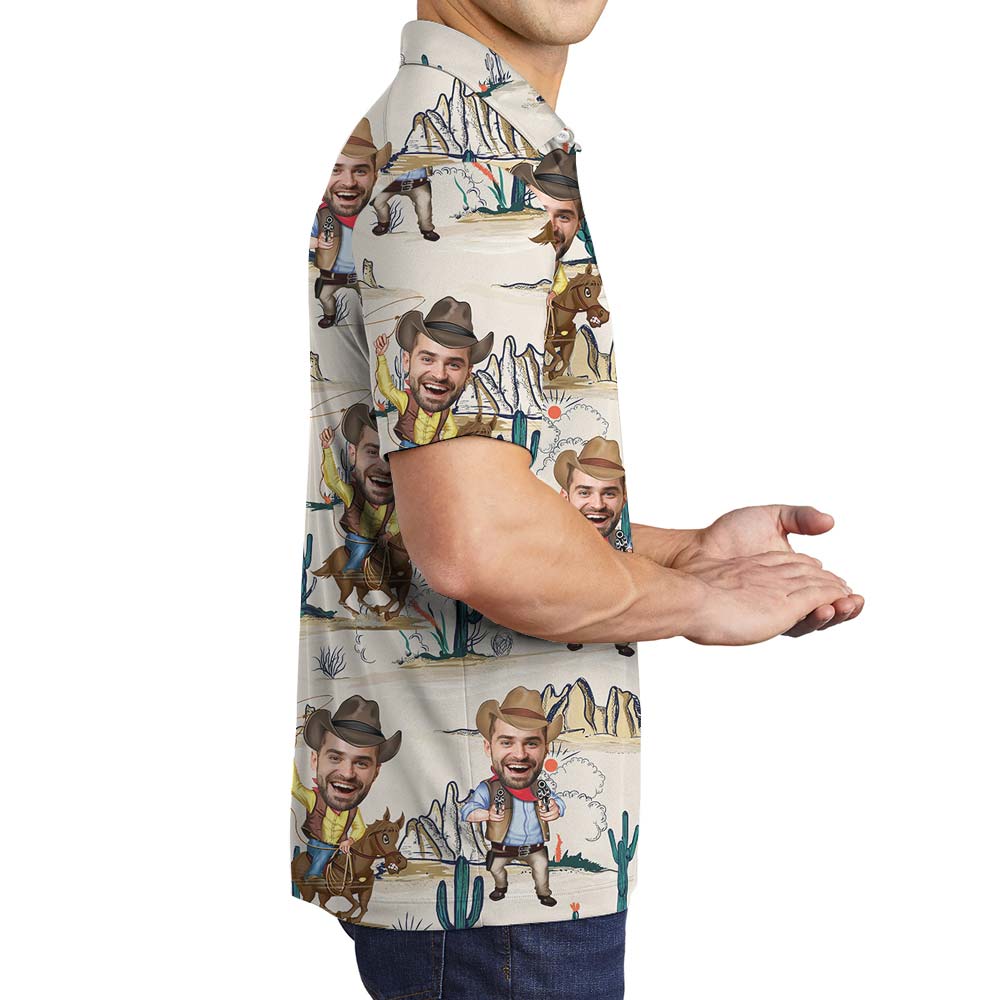 Custom Face Cowboy Hawaiian Polo Men