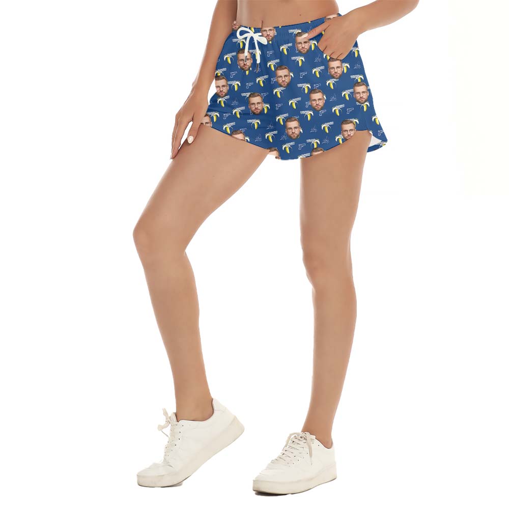 Women's Custom Face Shorts With Banana Gun Print