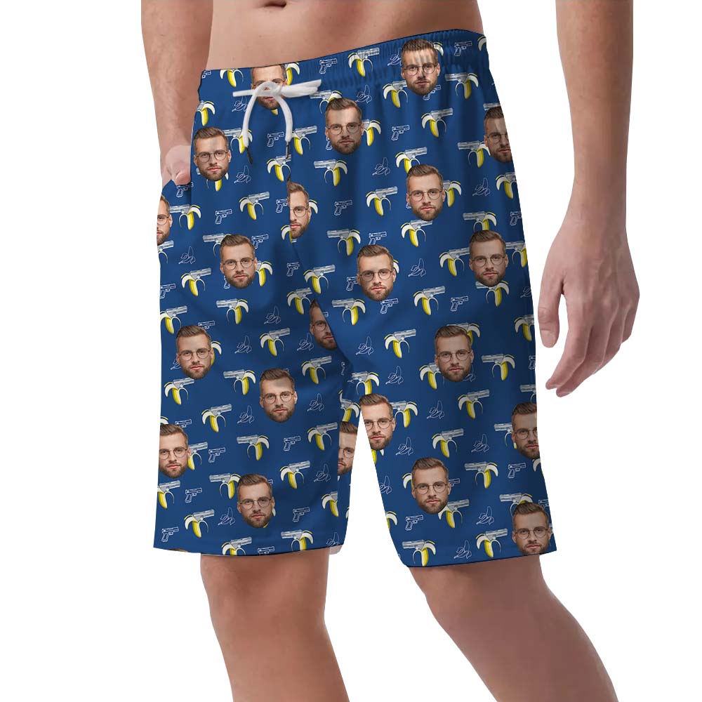 Custom Face Banana Gun Men's Hawaiian Shorts