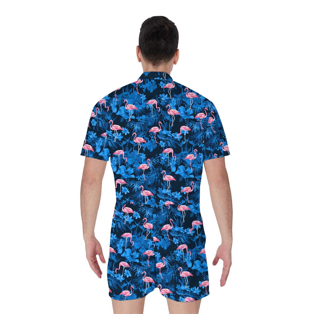 Flamingo Tropical Romper For Male Blue