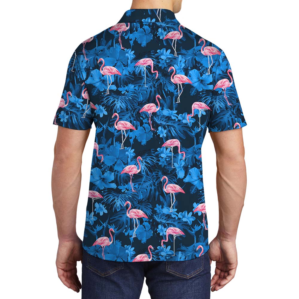 Flamingo Print Beach Men's Polo Shirt With Tropical