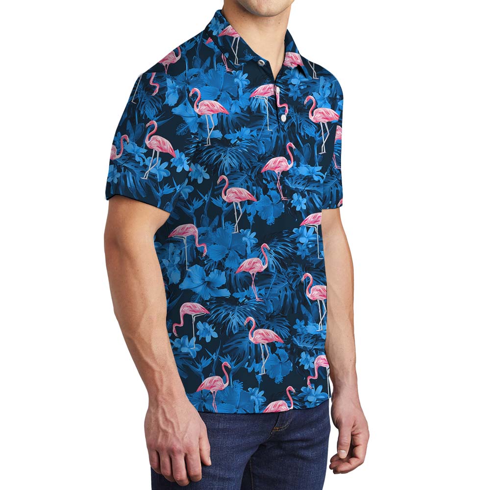 Flamingo Print Beach Men's Polo Shirt With Tropical
