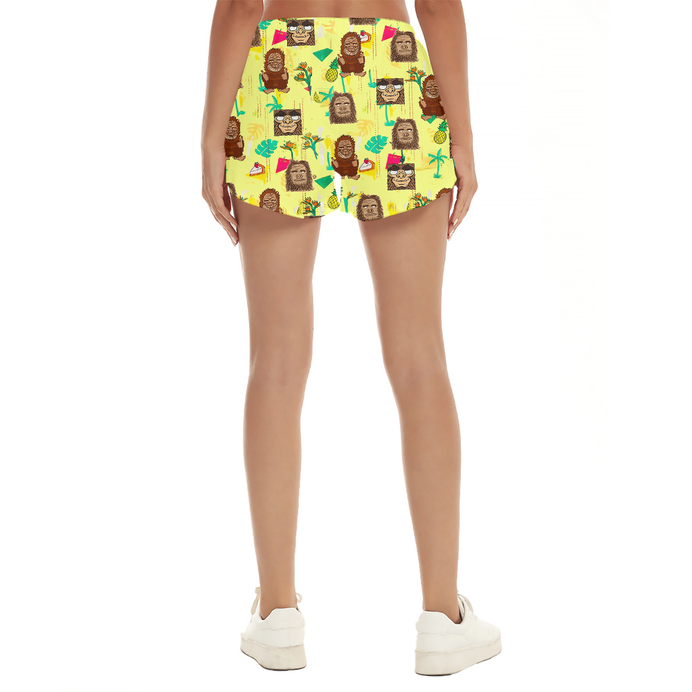 Funny Tiki Bigfoot Hawaiian Beach Shorts For Women