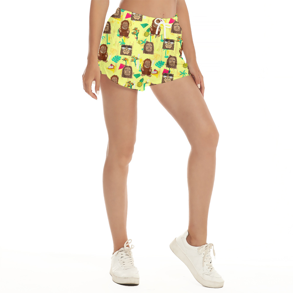 Funny Tiki Bigfoot Hawaiian Beach Shorts For Women