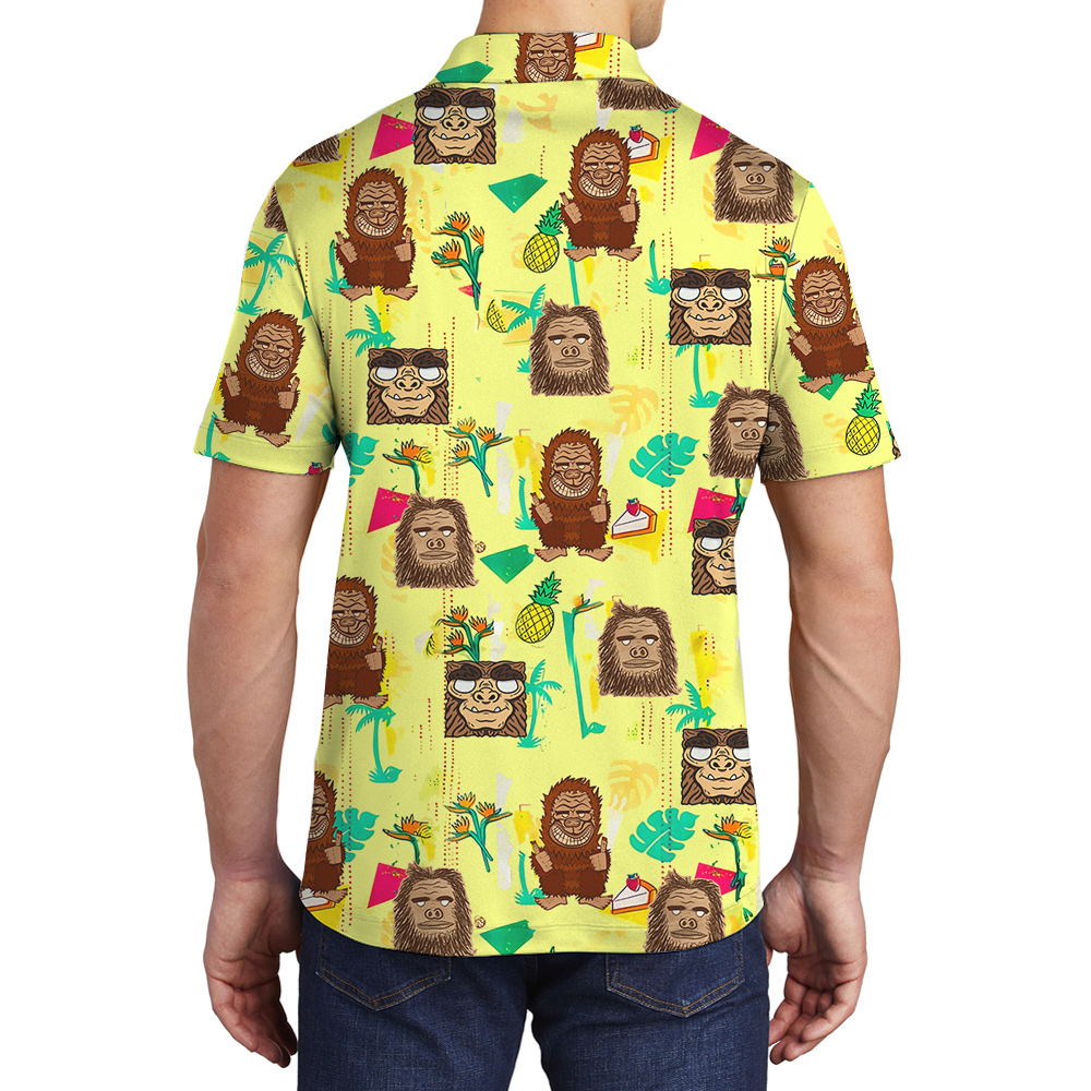 Cute Tiki Bigfoot Pineapple Hawaiian Polo Shirt