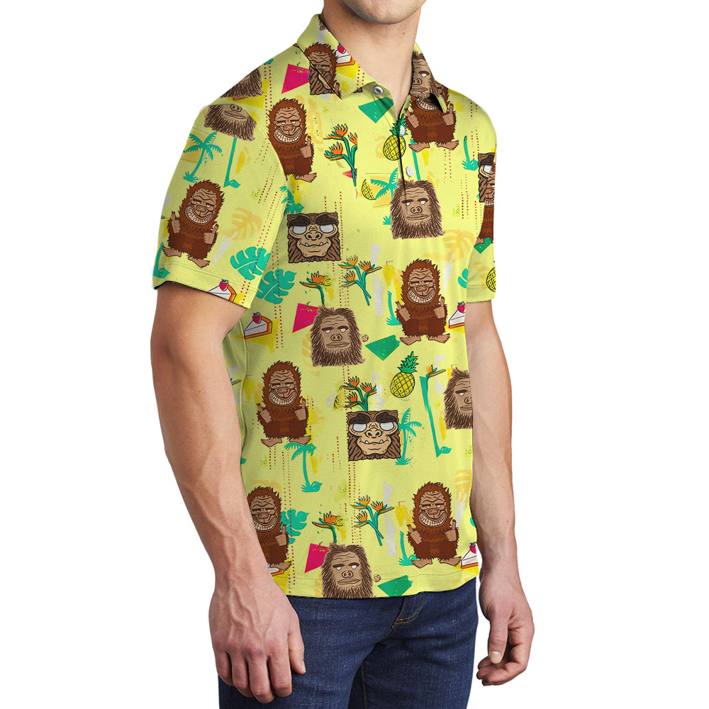 Cute Tiki Bigfoot Pineapple Hawaiian Polo Shirt
