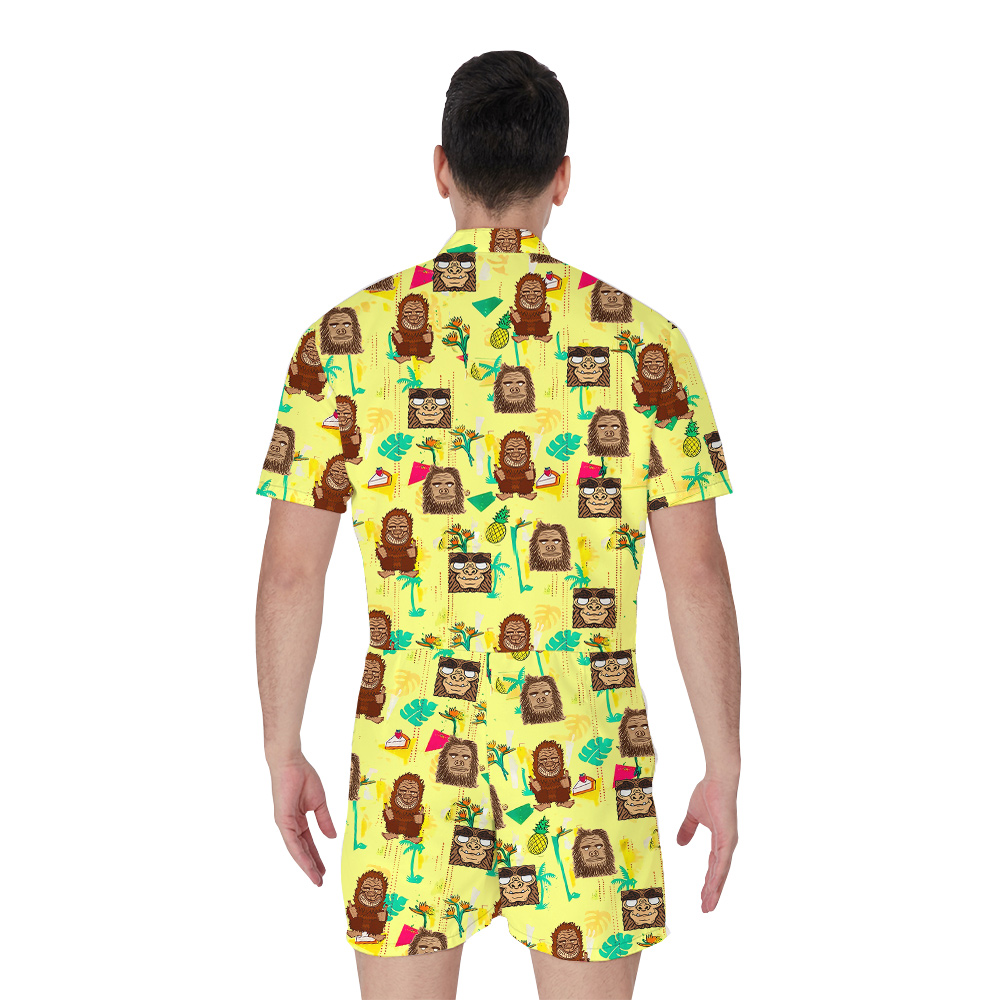 Tiki Sasquatch Yellow Men's Hawaiian Romper