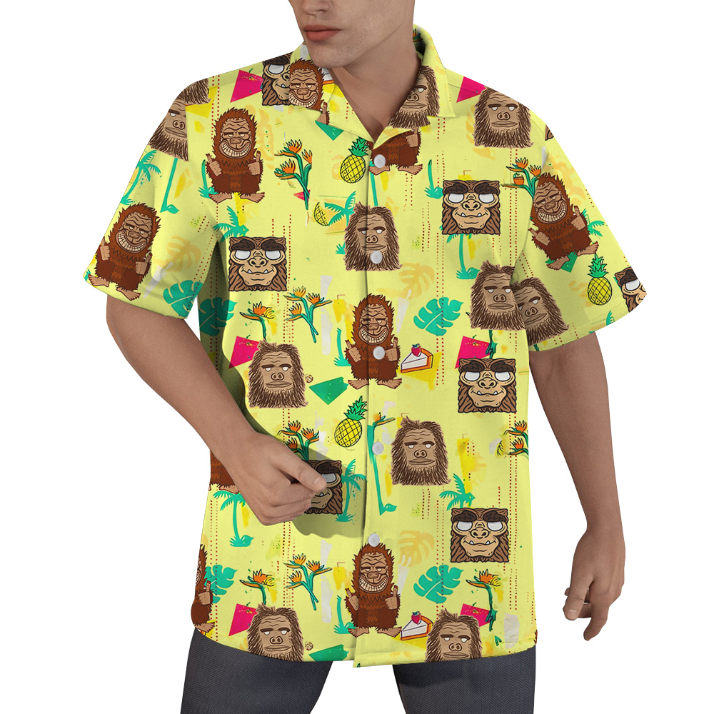 Funny Bigfoot Tiki Yellow Hawaiian Shirt - variant image 1