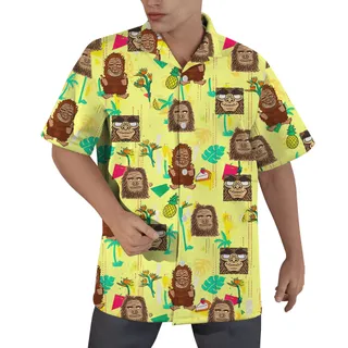 Funny Bigfoot Tiki Yellow Hawaiian Shirt