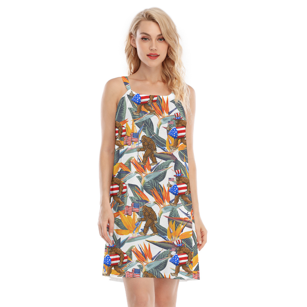 Funny Bigfoot With American Flag Patriotic Hawaiian Cami Dress - variant image 1