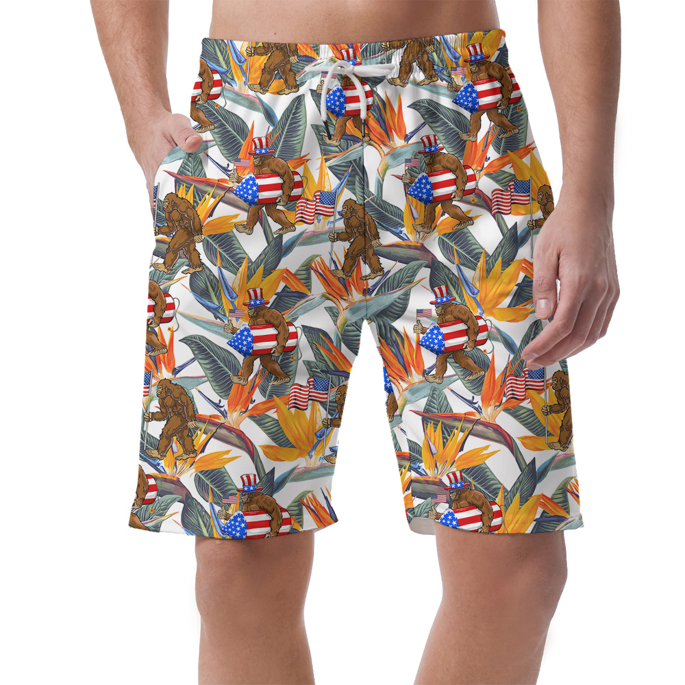 Patriotic Sasquatch American Flag Tropical Beach Shorts For Men - variant image 1