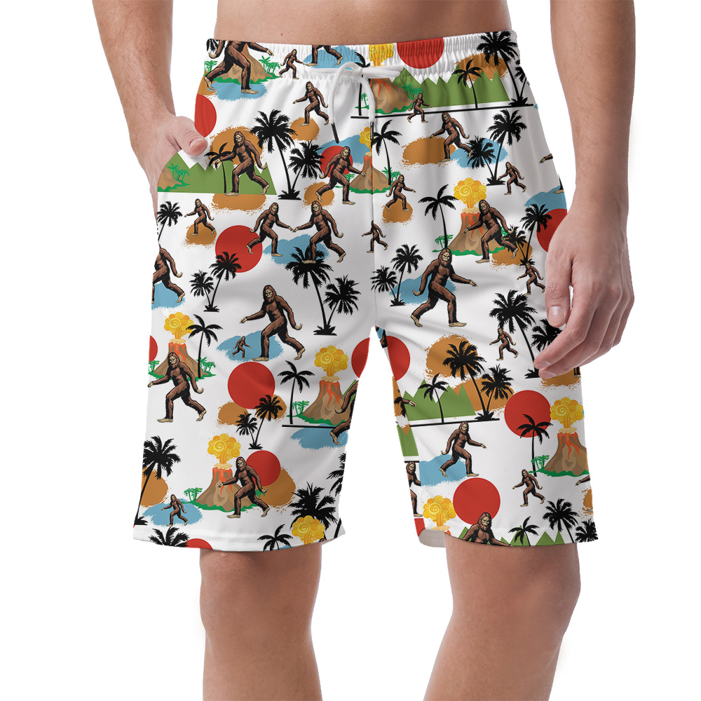 Funny Sasquatch Tropical Volcano Palm Trees Hawaiian Beach Shorts For Men - variant image 1