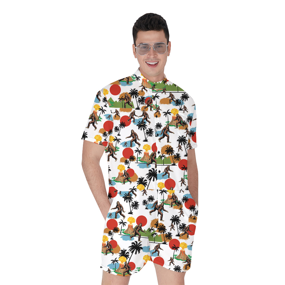 Funny Sasquatch Tropical Islands Men's Hawaiian Romper - variant image 1