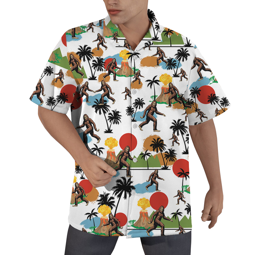 Funny Bigfoot Tropical Islands Volcano Hawaiian Shirt - variant image 1