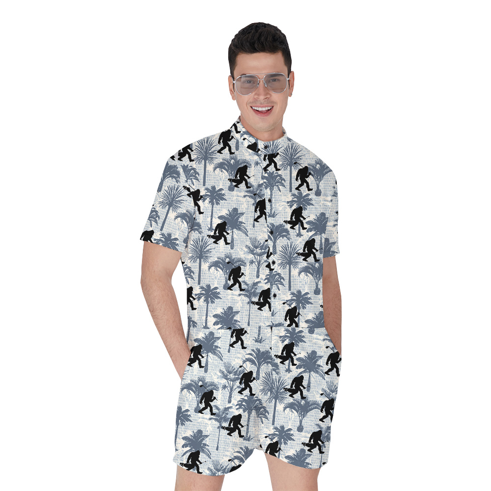 Tropical Palm Trees Bigfoot Golf Hawaiian Romper For Men - variant image 1