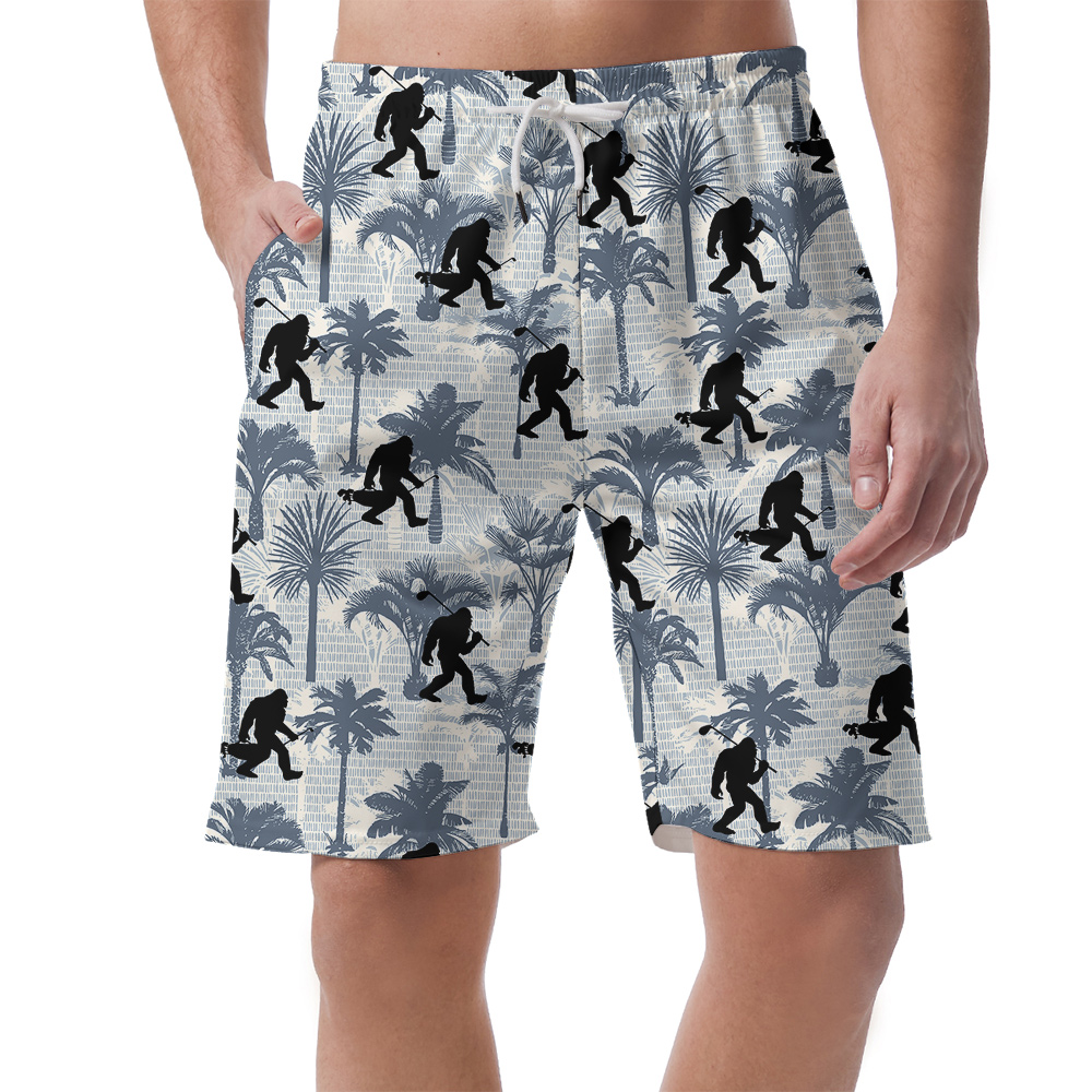 Funny Sasquatch Golf Palm Trees Blue Hawaiian Men's Short - variant image 1