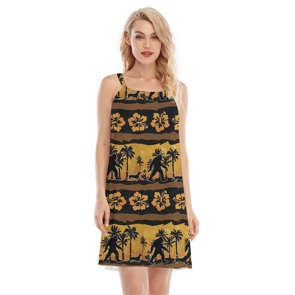 Cute Bigfoot Walking Dog Classic Palm Trees Hawaiian Cami Dress - variant image 1