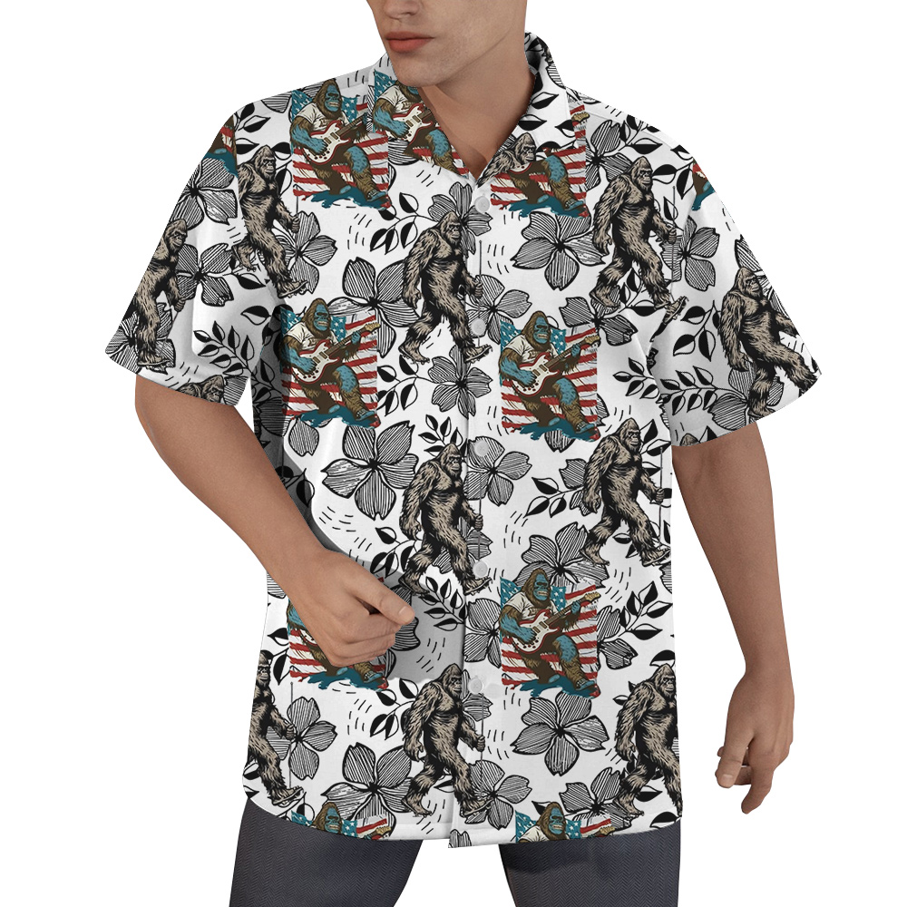 Vintage Bigfoot American Flag Floral Hawaiian Shirt - variant image 1