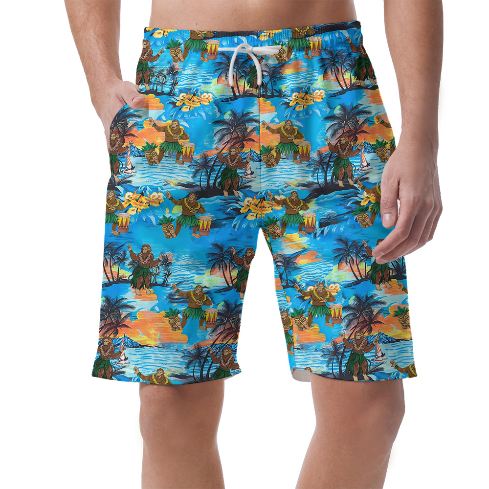 Funny Hula Bigfoot Tropical Islands Hawaiian Beach Shorts For Men - variant image 1