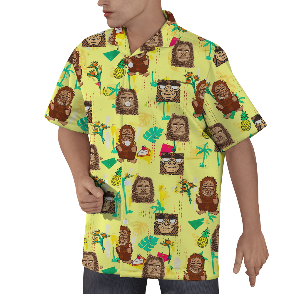 Funny Bigfoot Tiki Yellow Hawaiian Shirt