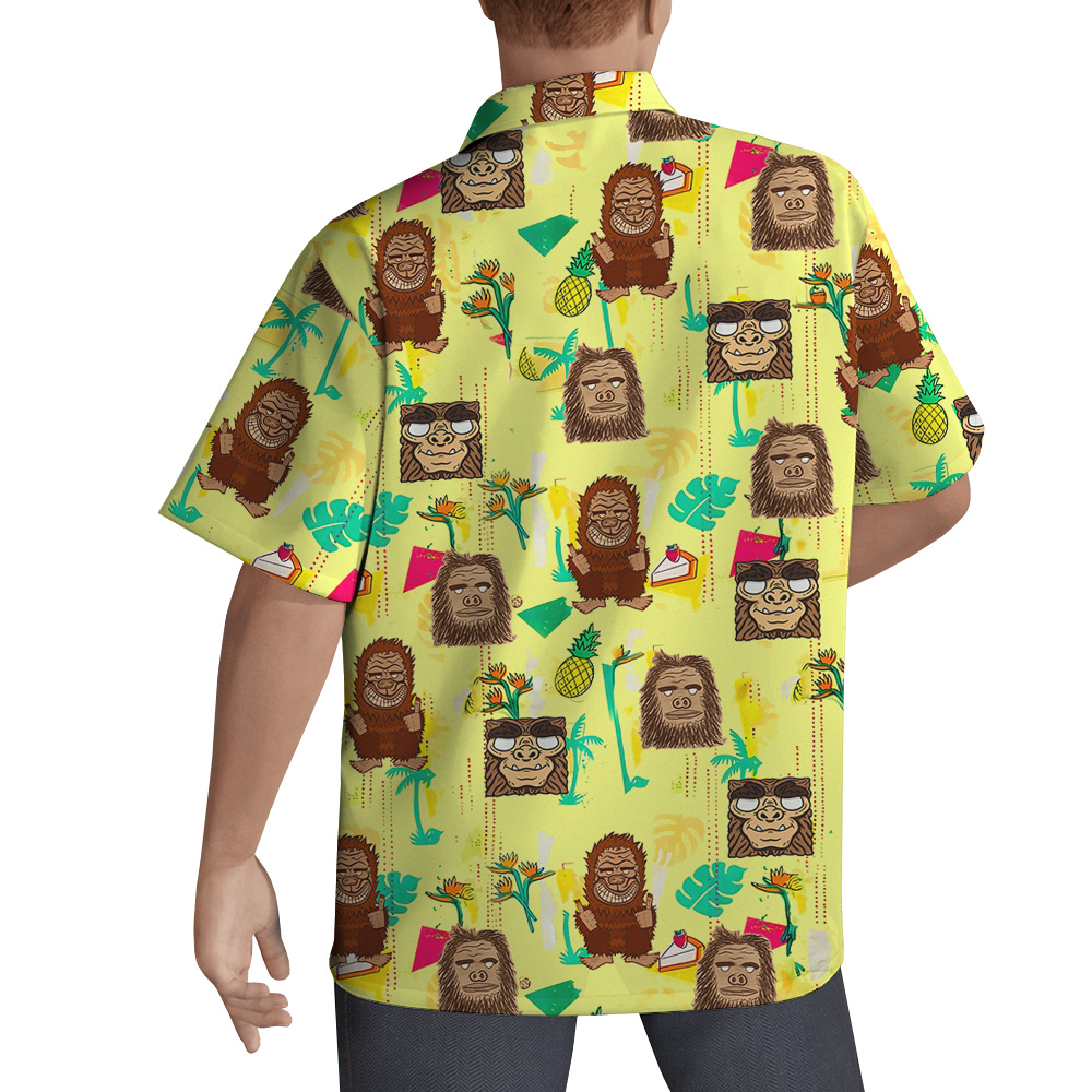 Funny Bigfoot Tiki Yellow Hawaiian Shirt
