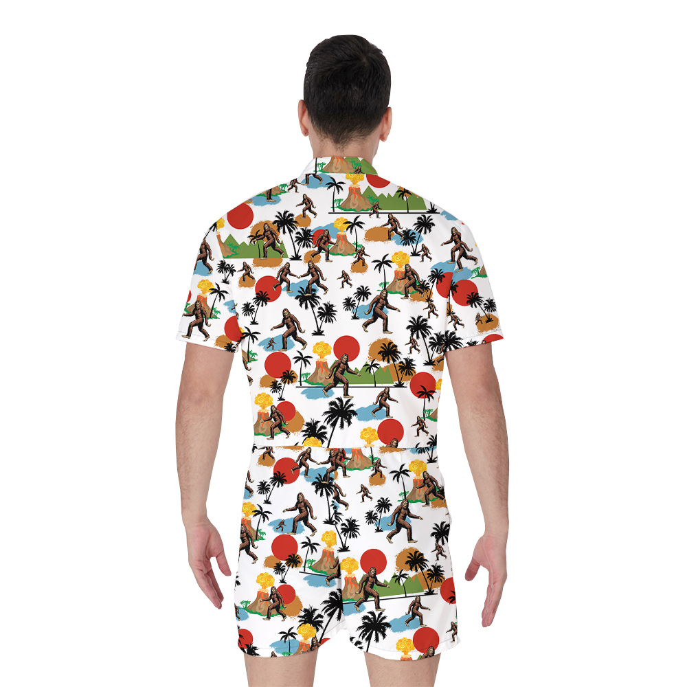 Funny Sasquatch Tropical Islands Men's Hawaiian Romper