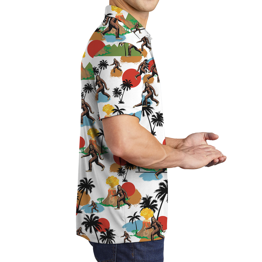 Tropical Islands Volcano Bigfoot Hawaiian Polo Shirt For Men