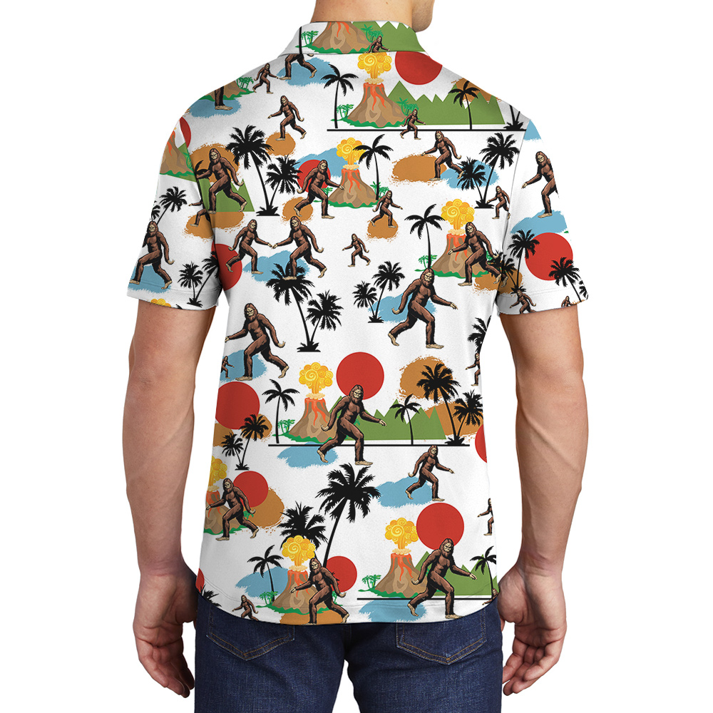 Tropical Islands Volcano Bigfoot Hawaiian Polo Shirt For Men