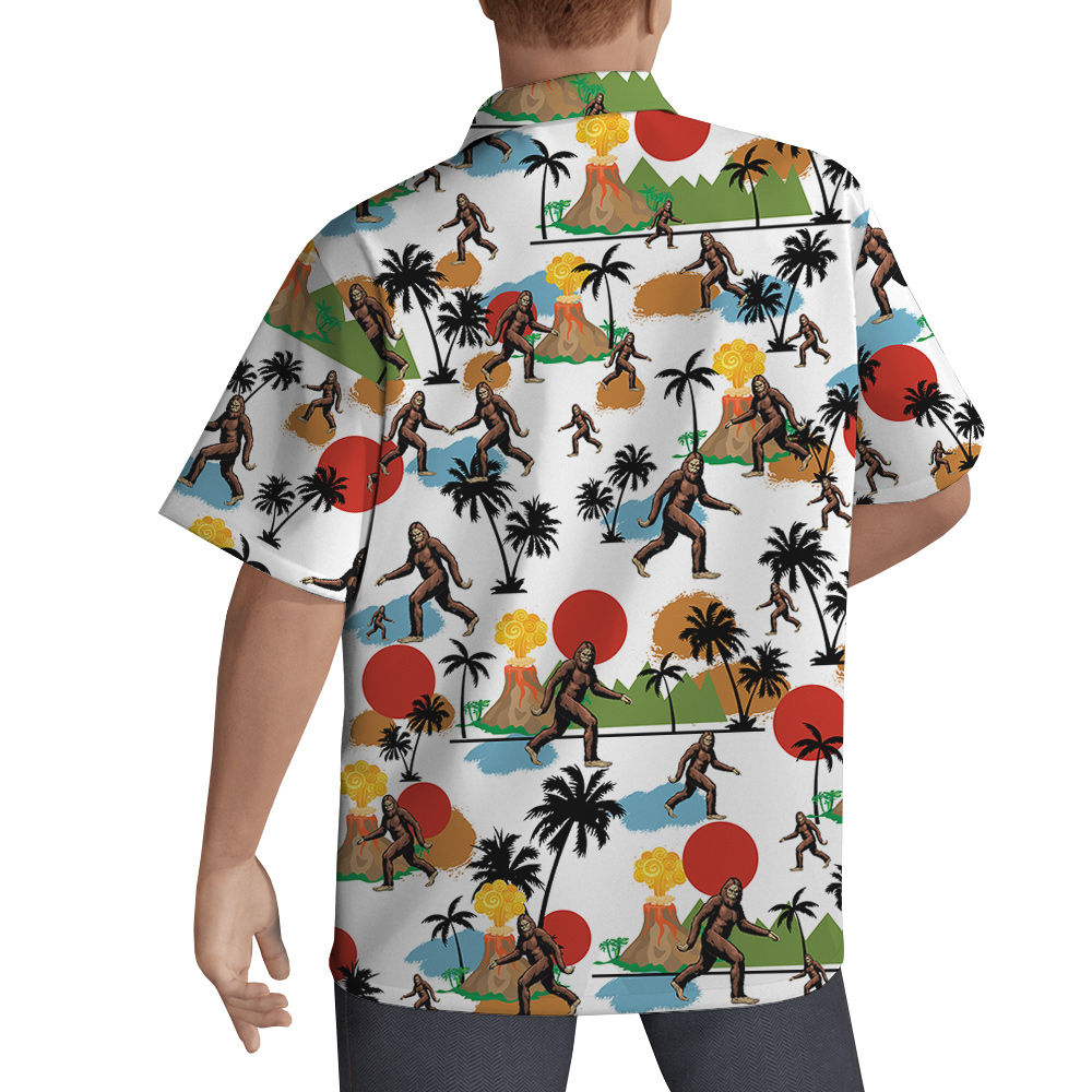 Funny Bigfoot Tropical Islands Volcano Hawaiian Shirt