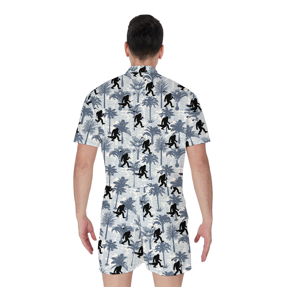 Tropical Palm Trees Bigfoot Golf Hawaiian Romper For Men