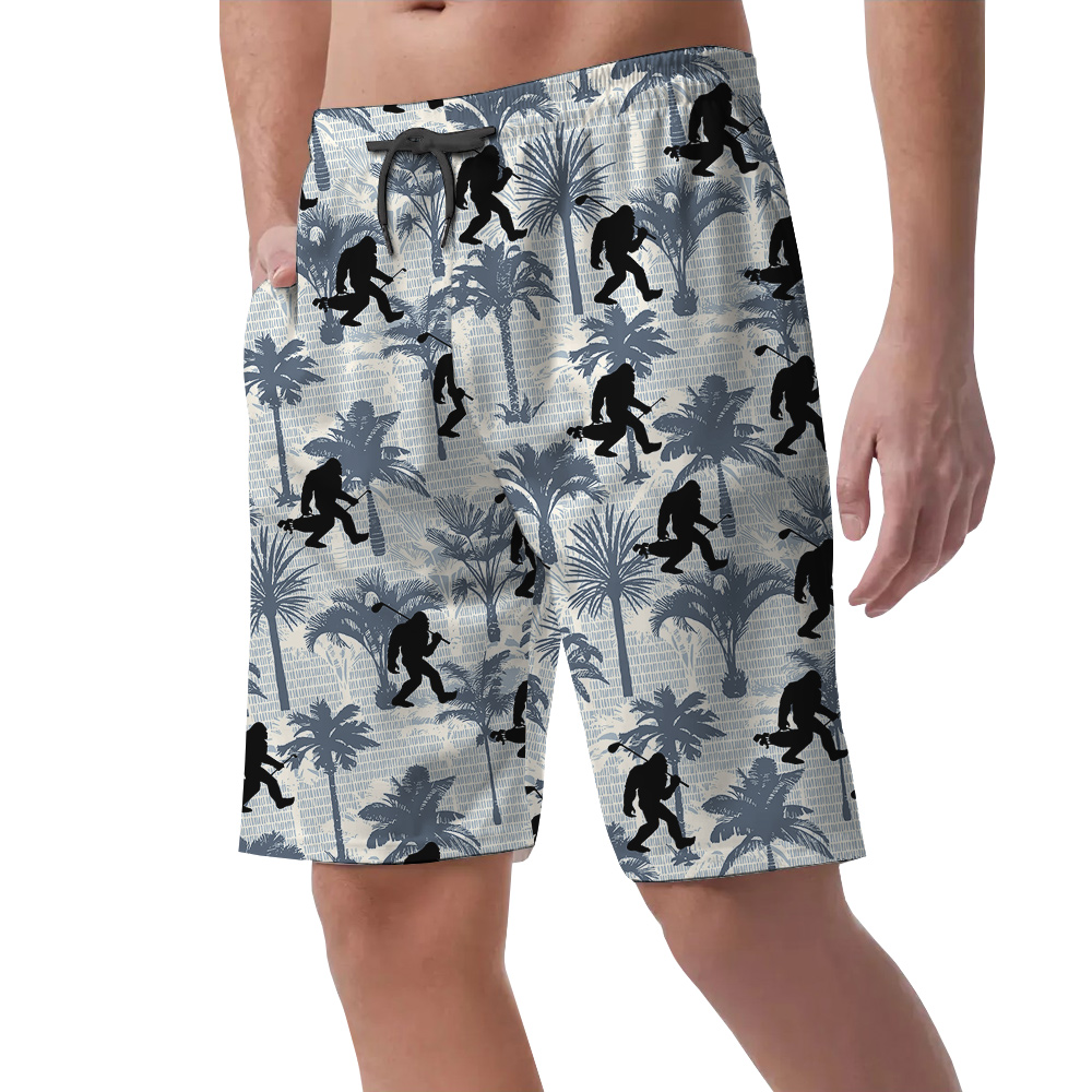 Funny Sasquatch Golf Palm Trees Blue Hawaiian Men's Short