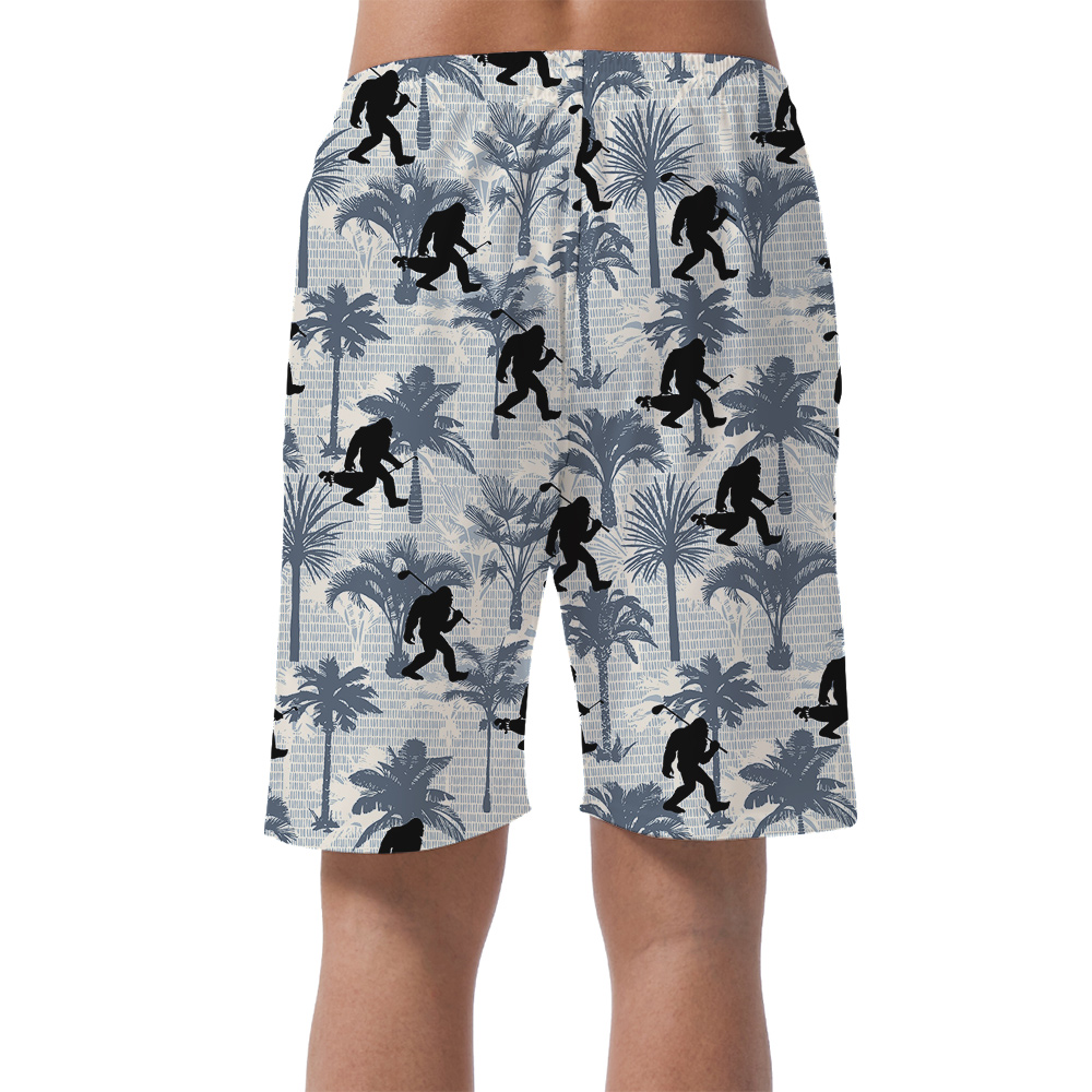 Funny Sasquatch Golf Palm Trees Blue Hawaiian Men's Short