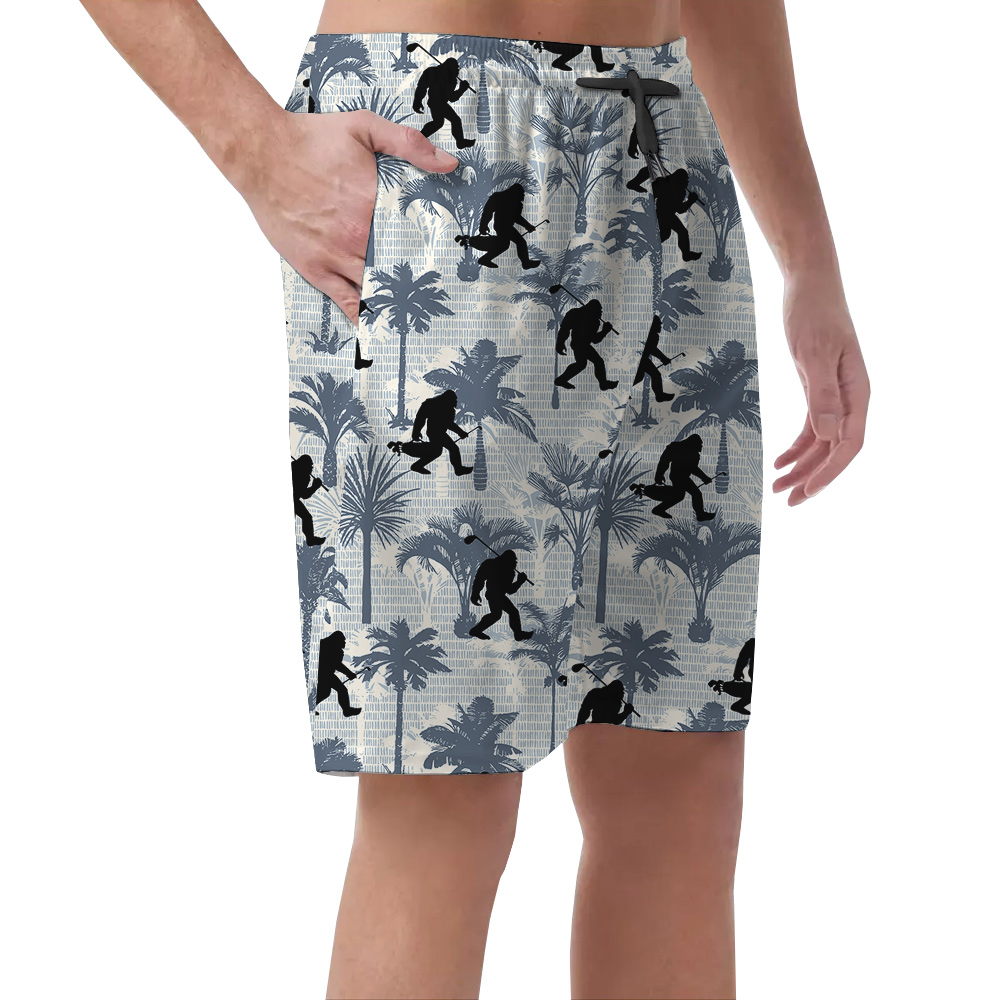 Funny Sasquatch Golf Palm Trees Blue Hawaiian Men's Short