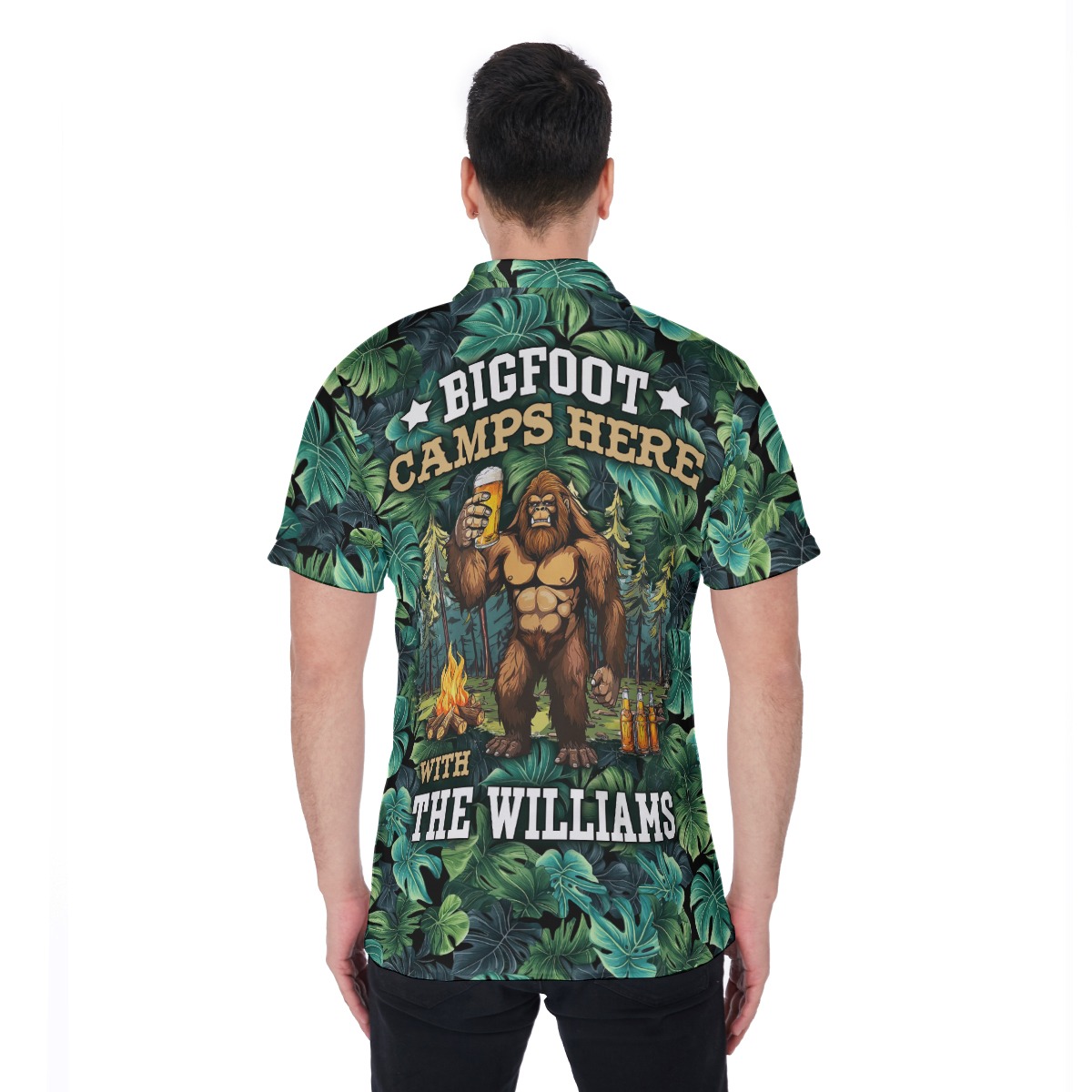 Custom Family Name Tropical Camping Bigfoot Hawaiian Polo Shirt
