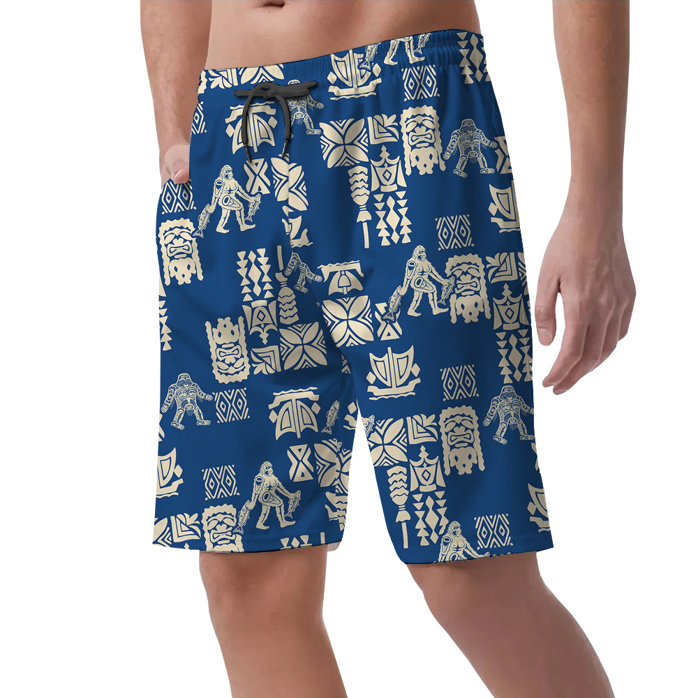 Vintage Sasquatch Navy Aloha Beach Shorts For Men