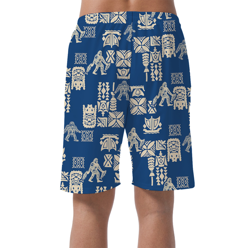 Vintage Sasquatch Navy Aloha Beach Shorts For Men