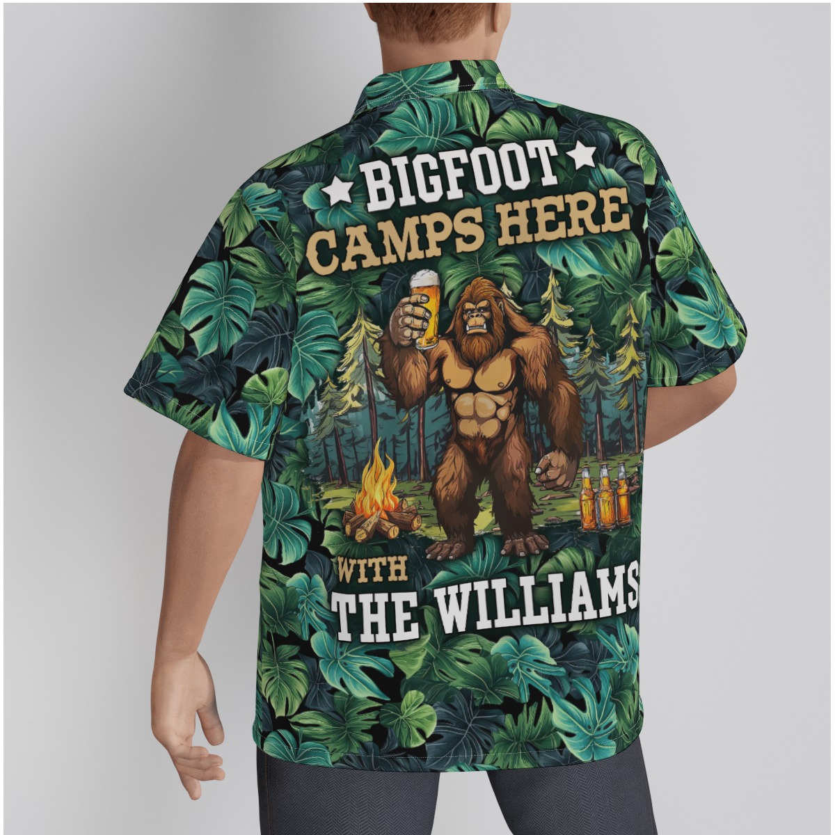 Funny Custom Family Name Bigfoot Camping Tropical Hawaiian Shirt