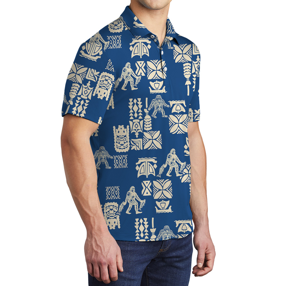 Cool Sasquatch Navy Aloha Polo Golf Shirt