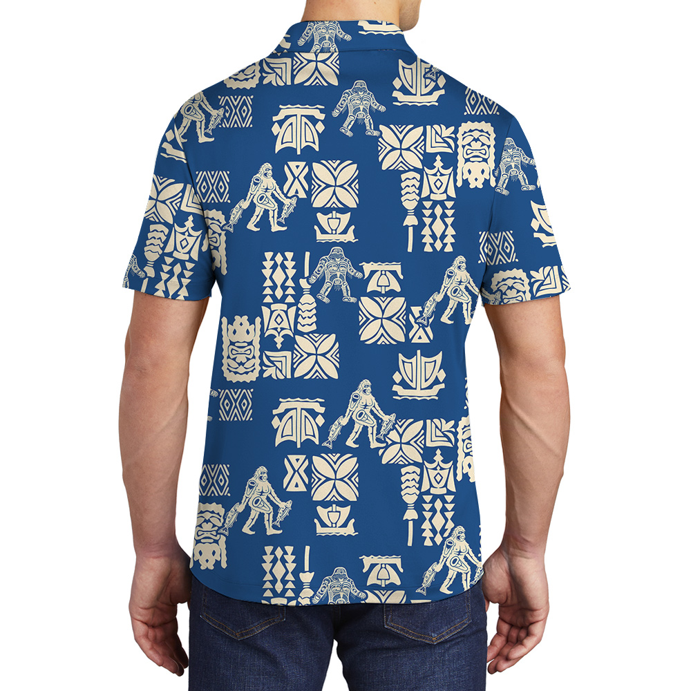 Cool Sasquatch Navy Aloha Polo Golf Shirt