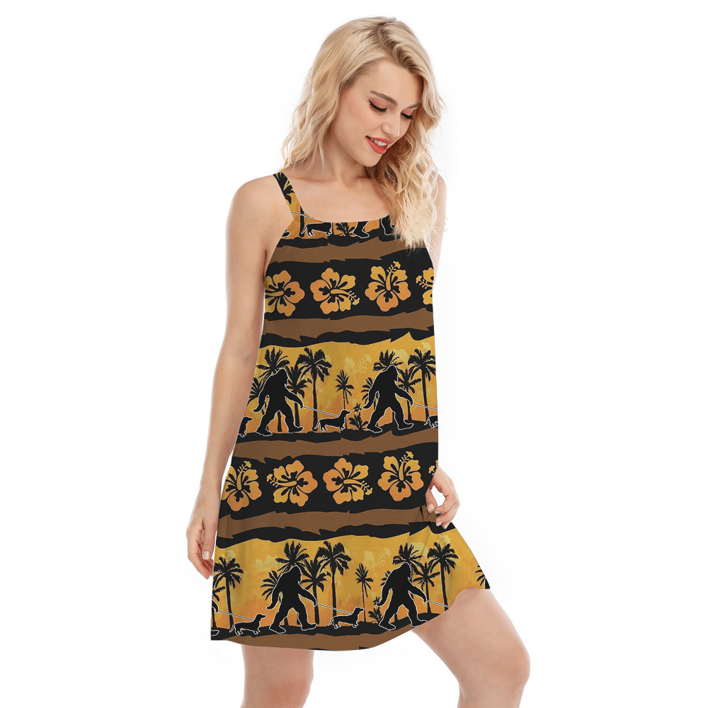 Cute Bigfoot Walking Dog Classic Palm Trees Hawaiian Cami Dress
