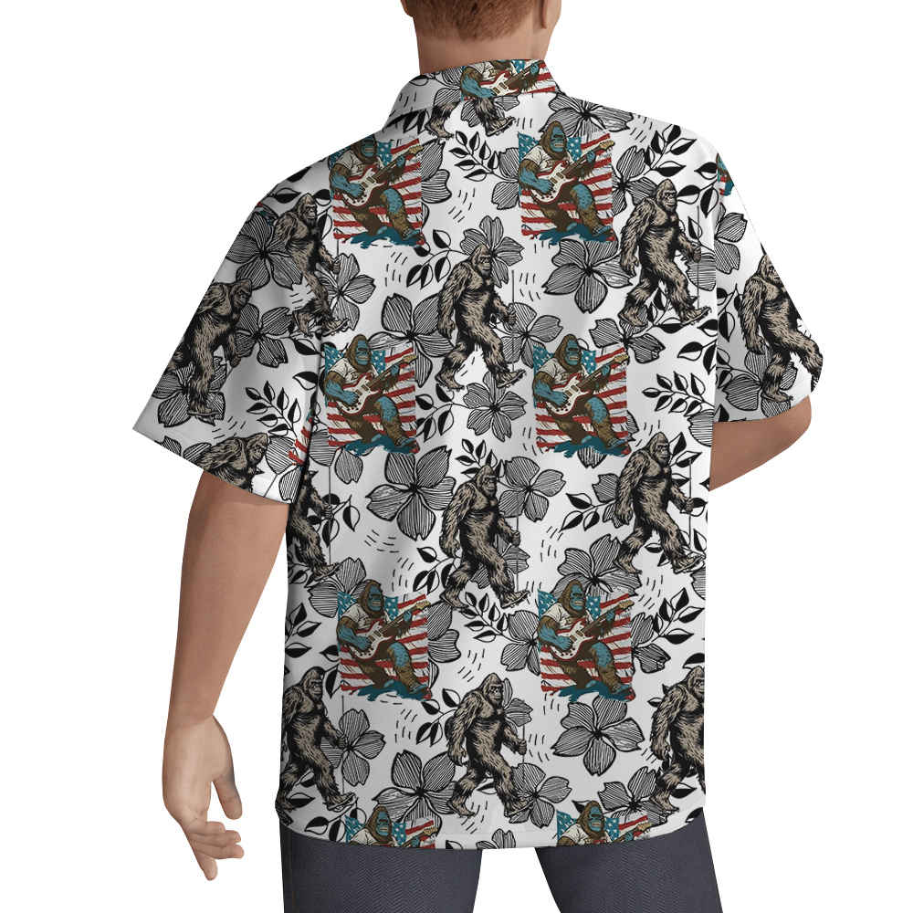 Vintage Bigfoot American Flag Floral Hawaiian Shirt