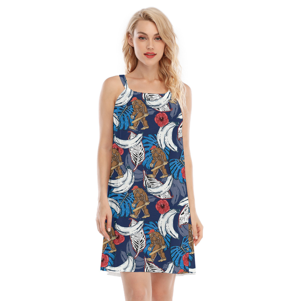 Funny Bigfoot Baseball Tropical Banana Hawaiian Dress For Women - variant image 1