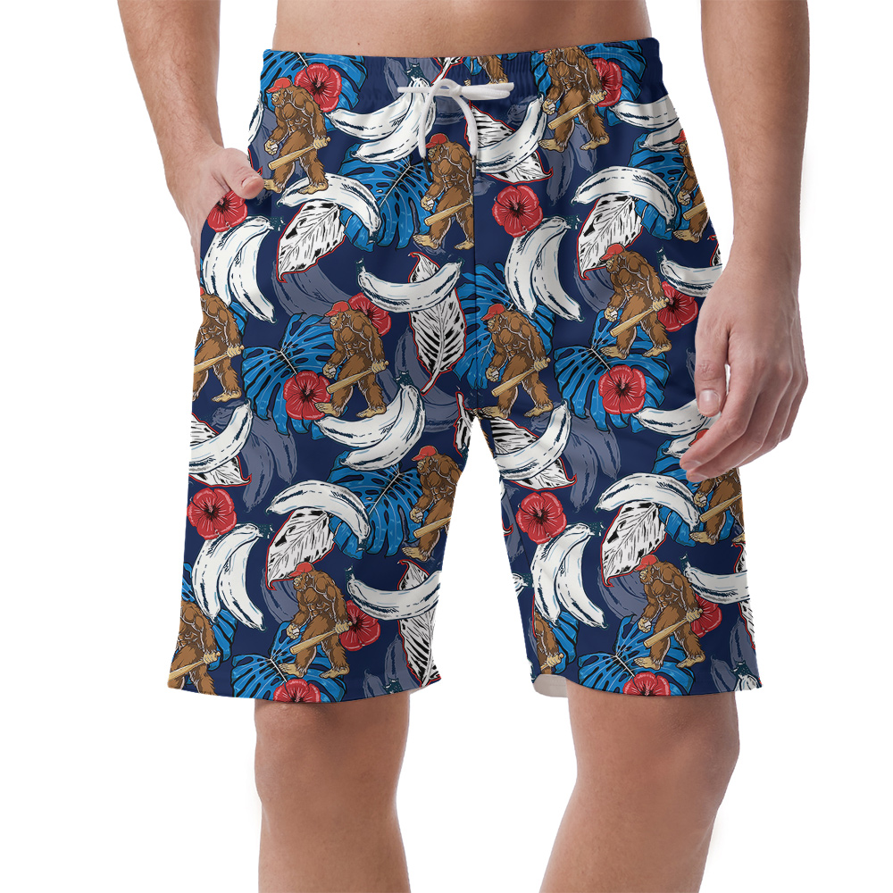 Baseball Bigfoot Blue Tropical Banana Hawaiian Beach Shorts For Men - variant image 1