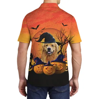 Ghostly Pup Custom Hawaiian Men Polo Shirt with Dog Face