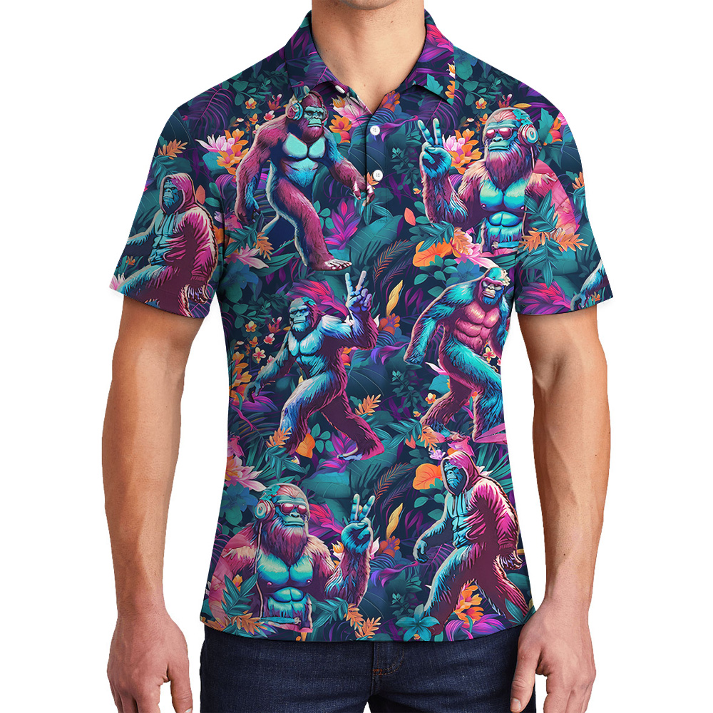 Tropical Sasquatch Purple Hawaiian Polo Shirt For Men - variant image 1